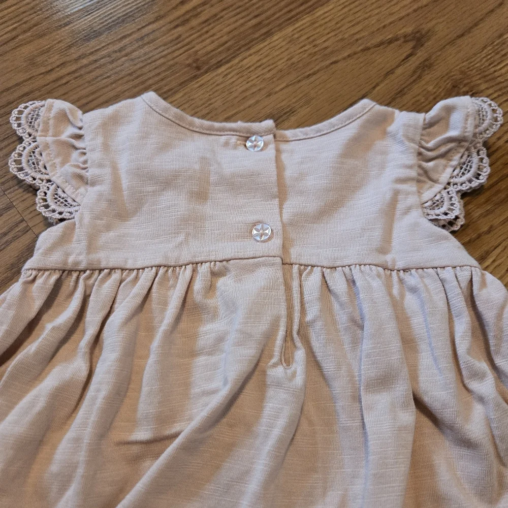 Savannah Pastel Pink Top Lace Trim Floral Pants Matching Baby Set Headband 3-6M